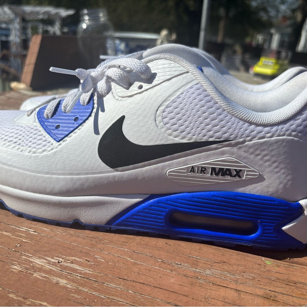 Nike Air Max White and Blue Athletic Shoes